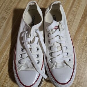 Converse Low Top Canvas Sneakers in White with Red Trim